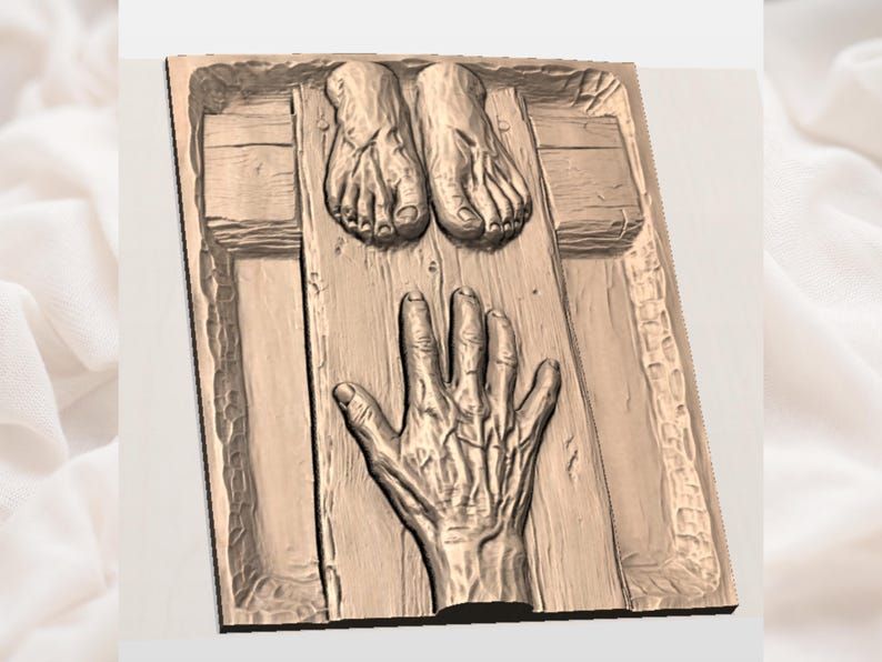 Pierced Feet and Reaching Hand Crucifixion Relief STL bas-relief STL — view 2