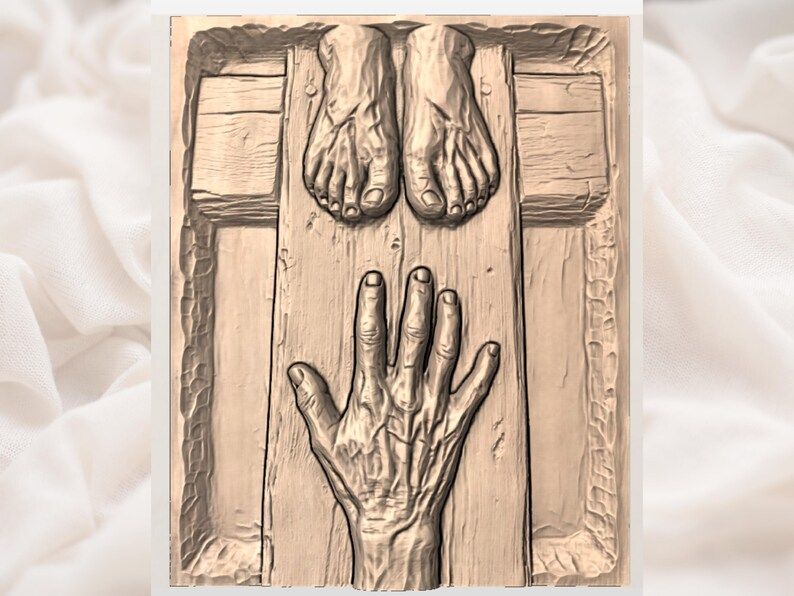 Pierced Feet and Reaching Hand Crucifixion Relief STL bas-relief STL — view 3