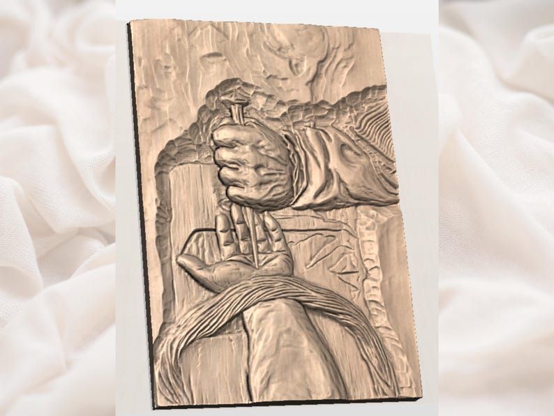 Crucifixion Hands and Nail Bas-Relief STL for Wood Carving bas-relief STL — view 2