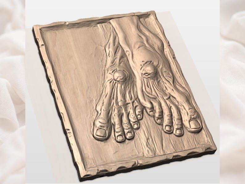 Nail-Pierced Feet of Christ Bas-Relief STL for Crucifixion Carving bas-relief STL — view 2