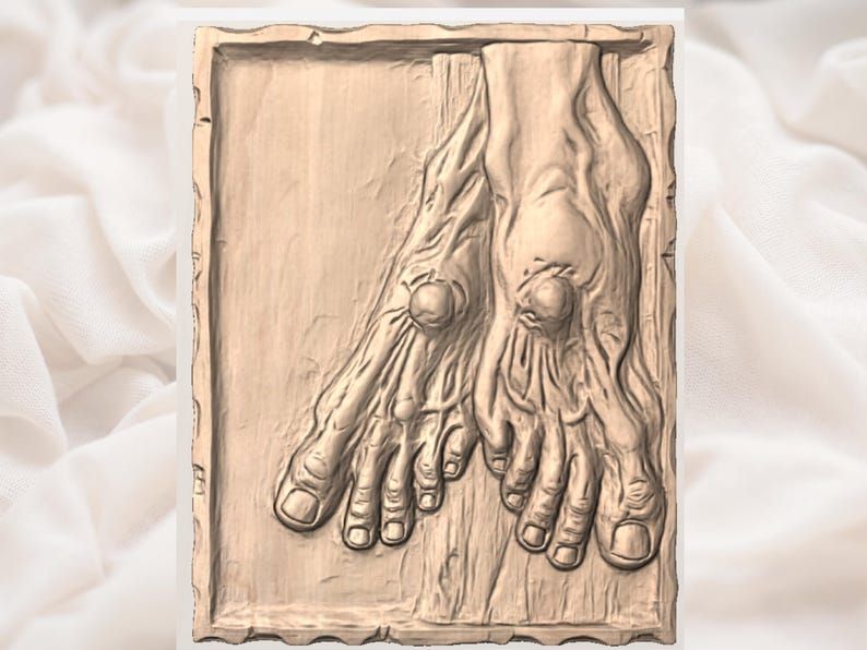 Nail-Pierced Feet of Christ Bas-Relief STL for Crucifixion Carving bas-relief STL — view 3