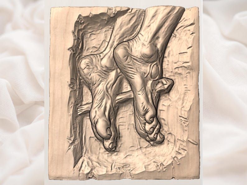 Pierced Feet of Christ Crucifixion Bas-Relief STL bas-relief STL — view 2