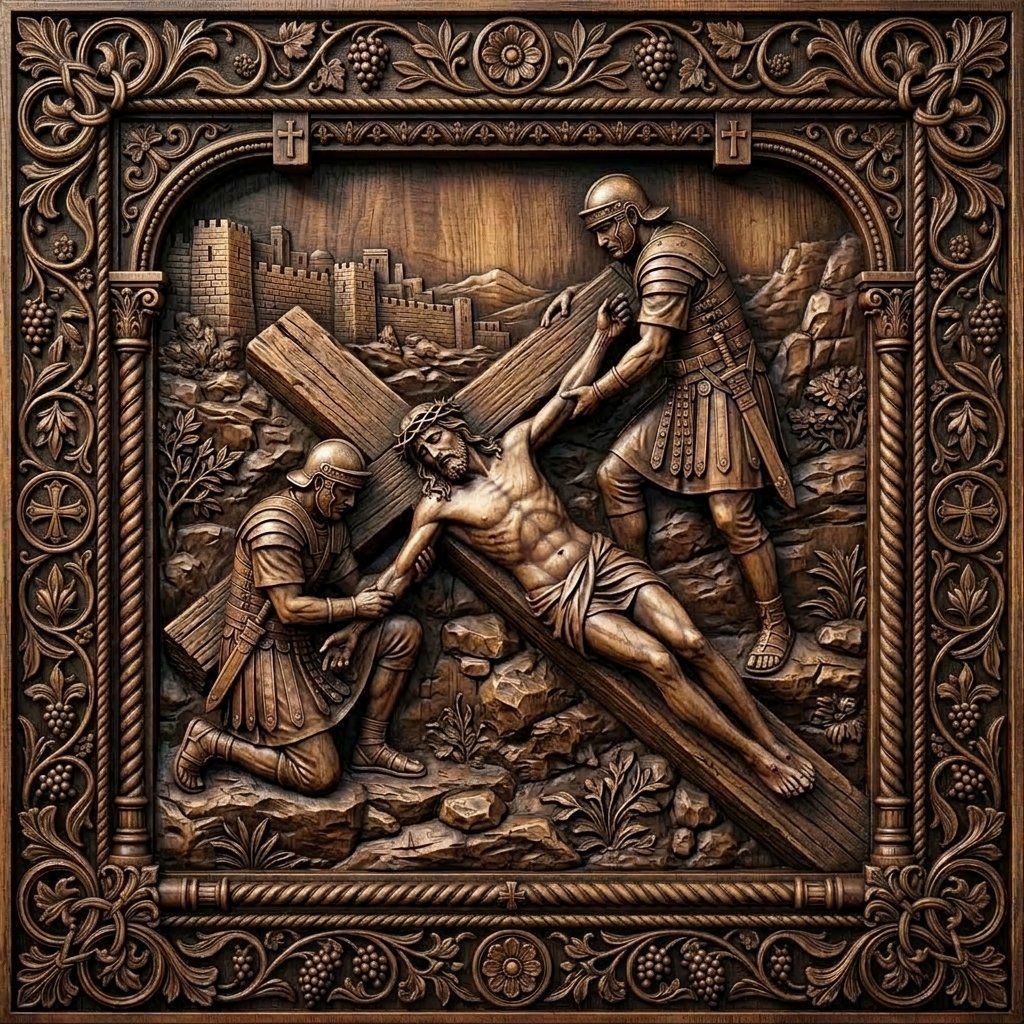 Jesus Nailed to the Cross STL bas-relief STL — view 12