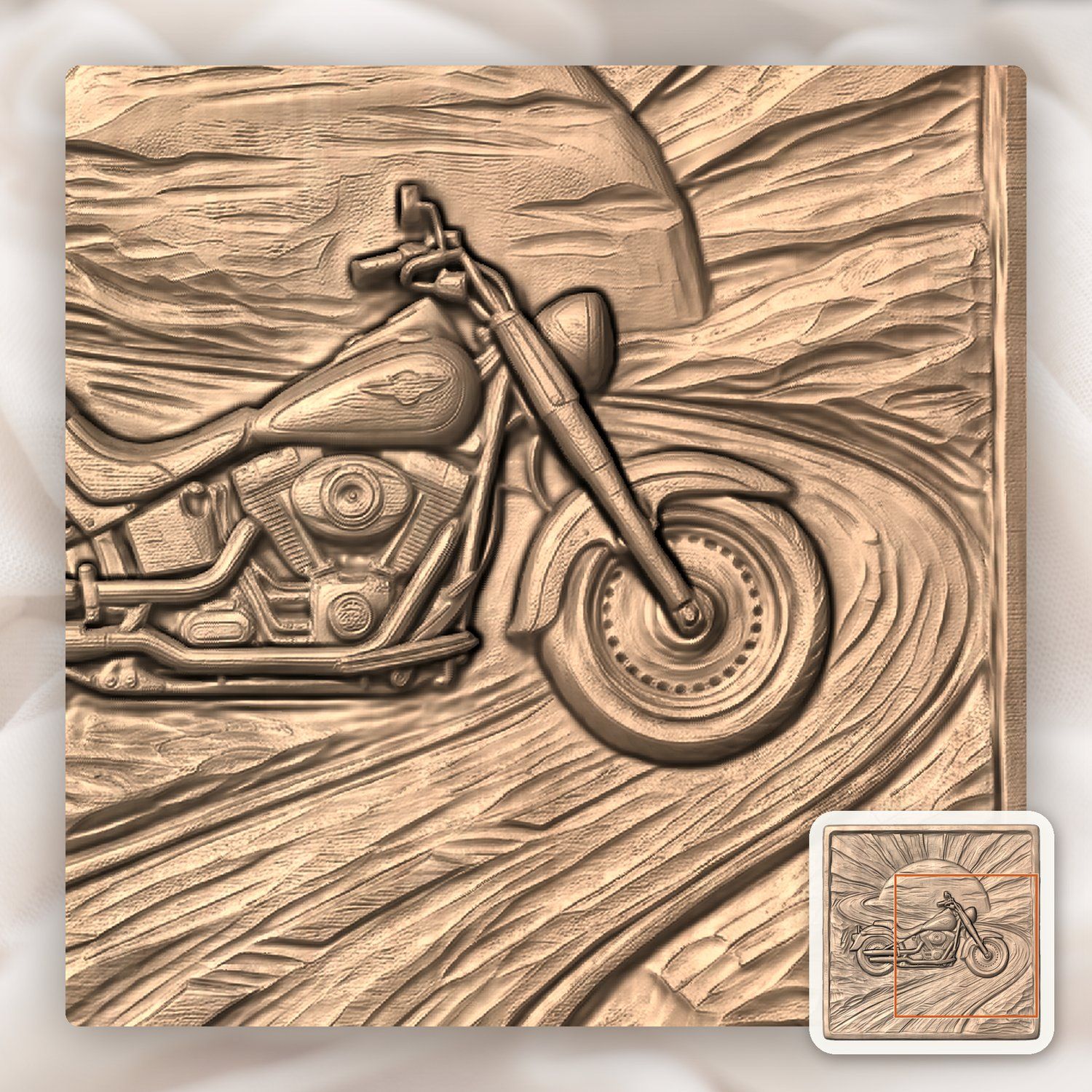 Cruiser Motorcycle Sunset Road CNC Relief STL bas-relief STL — view 7