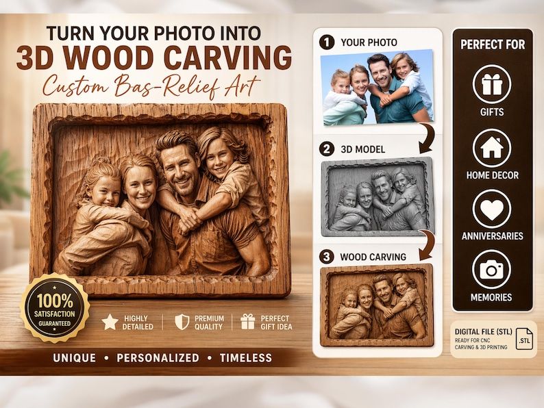 Custom Photo to 3D Bas-Relief Portrait STL from Your Picture bas-relief STL — view 6