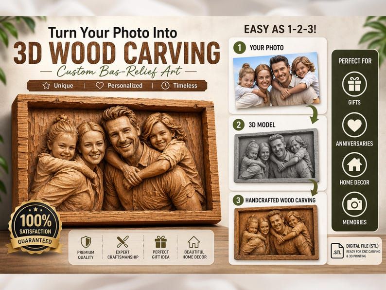 Custom Photo to 3D Bas-Relief Portrait STL from Your Picture bas-relief STL — view 7
