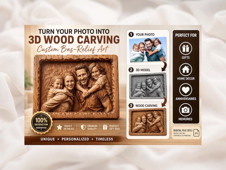 Custom Photo to 3D Bas-Relief Portrait STL from Your Picture bas-relief STL — view 8