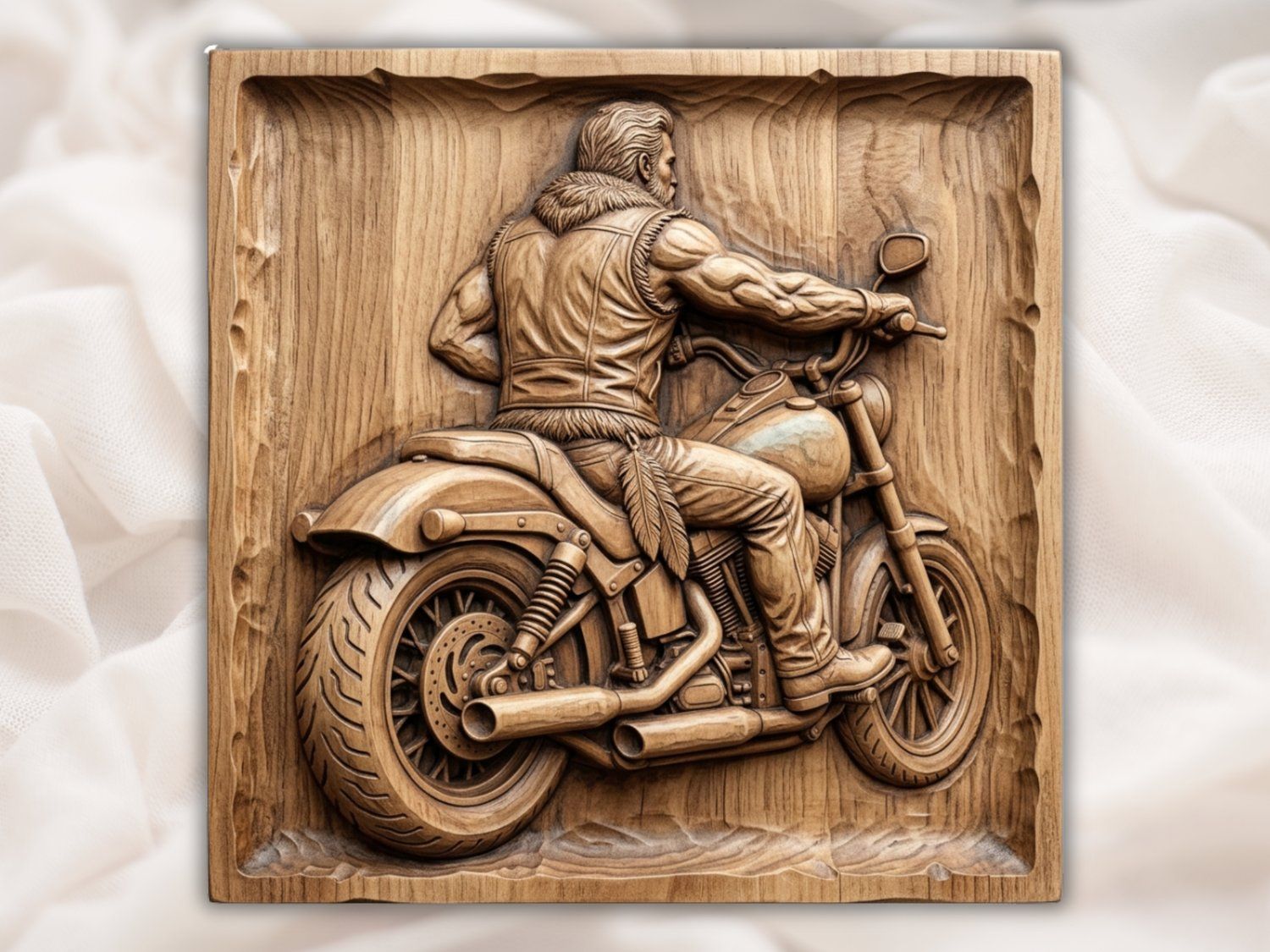 Custom Biker Wall Art Panel bas-relief STL — view 2