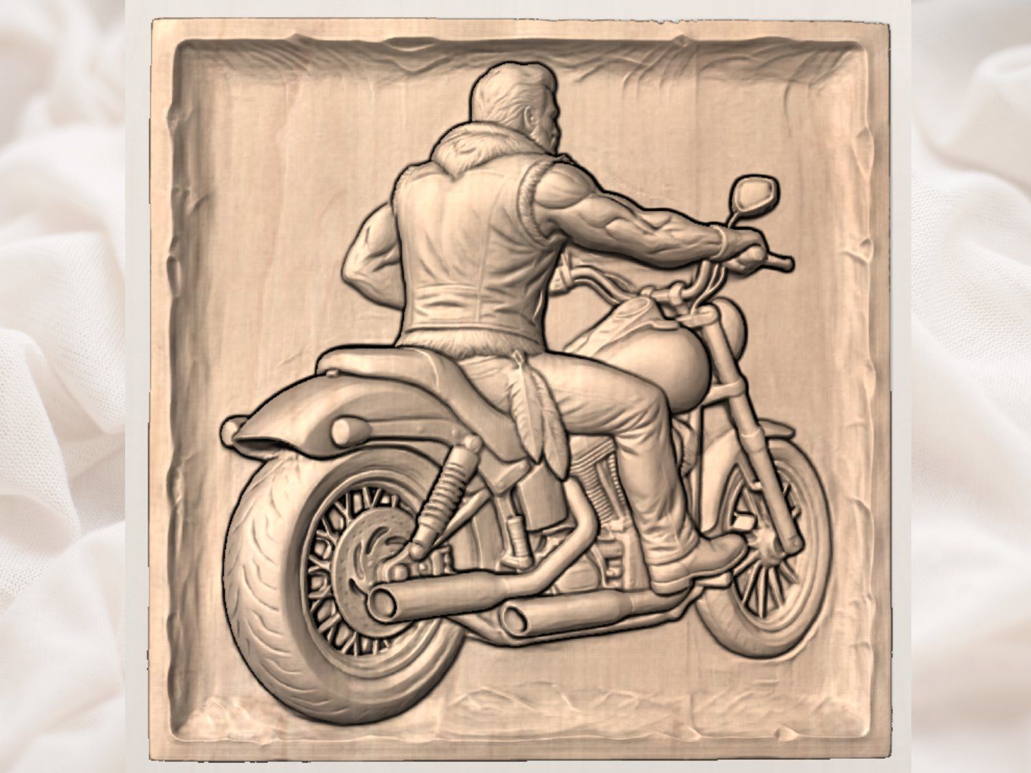 Custom Biker Wall Art Panel bas-relief STL — view 3