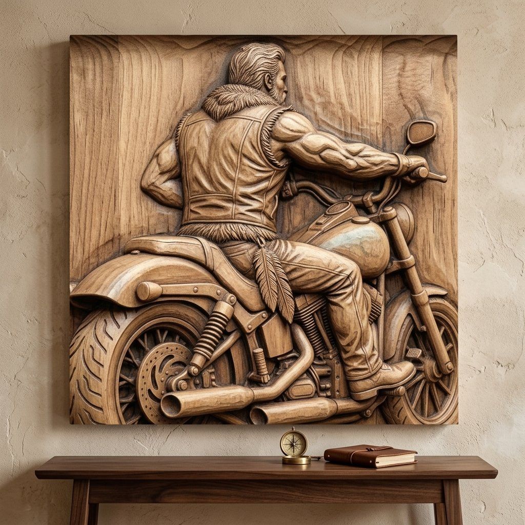 Custom Biker Wall Art Panel bas-relief STL — view 5