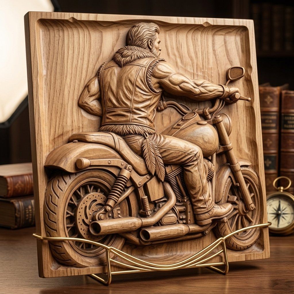 Custom Biker Wall Art Panel bas-relief STL — view 6