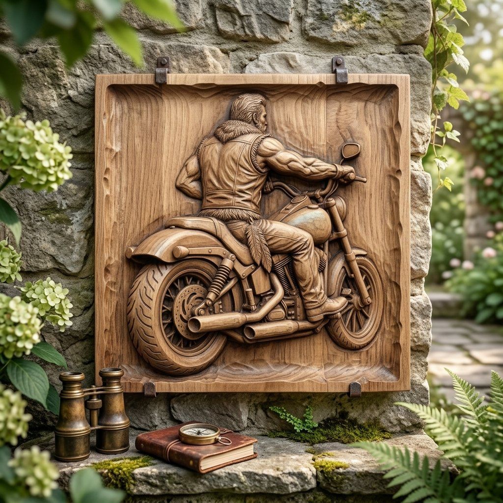 Custom Biker Wall Art Panel bas-relief STL — view 7