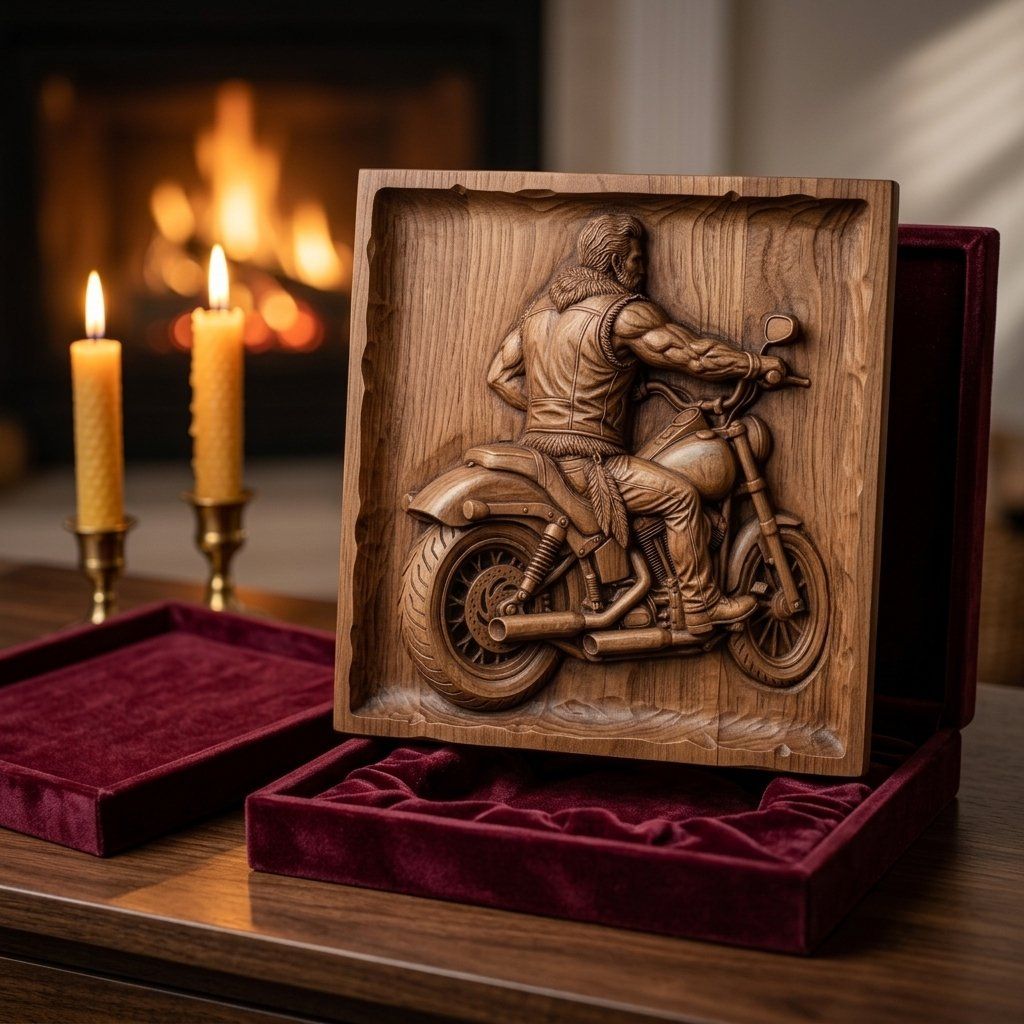 Custom Biker Wall Art Panel bas-relief STL — view 8