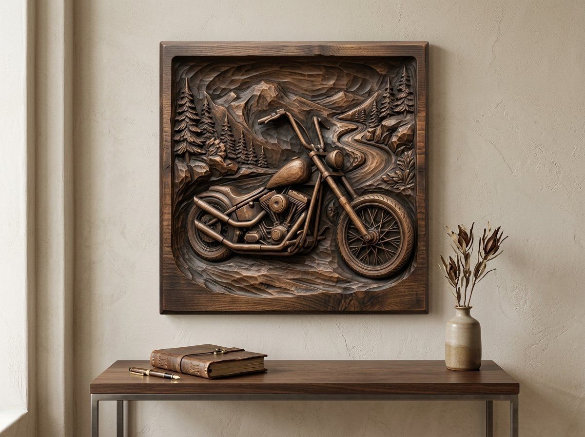 Custom Chopper Motorcycle Mountain Scene CNC Relief STL bas-relief STL — view 13