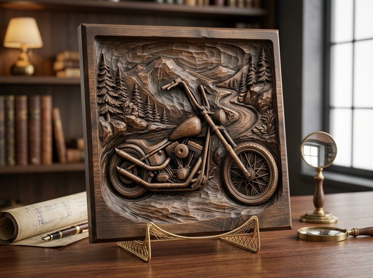 Custom Chopper Motorcycle Mountain Scene CNC Relief STL bas-relief STL — view 14