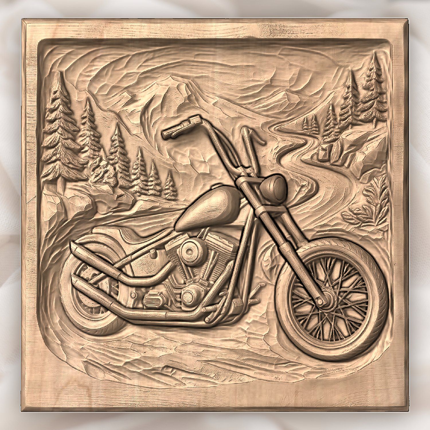 Custom Chopper Motorcycle Mountain Scene CNC Relief STL bas-relief STL — view 4