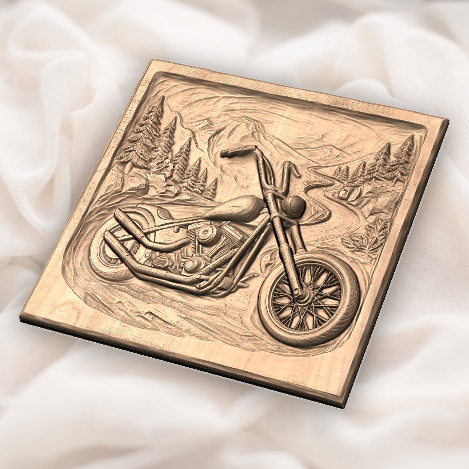 Custom Chopper Motorcycle Mountain Scene CNC Relief STL bas-relief STL — view 5