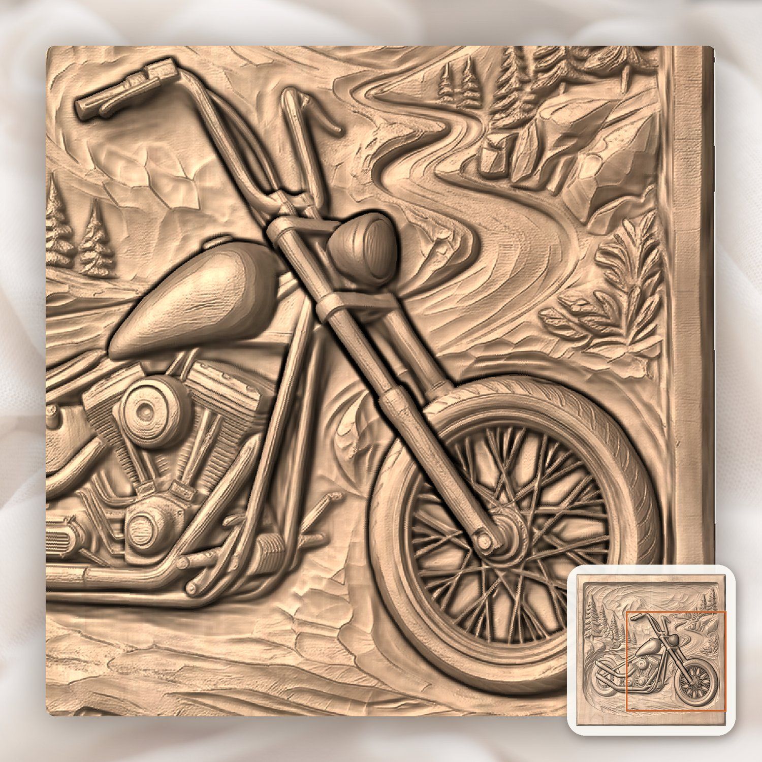 Custom Chopper Motorcycle Mountain Scene CNC Relief STL bas-relief STL — view 7