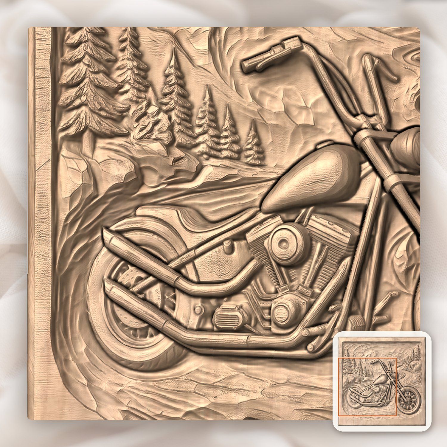 Custom Chopper Motorcycle Mountain Scene CNC Relief STL bas-relief STL — view 8