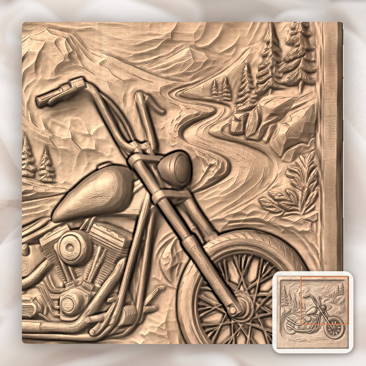Custom Chopper Motorcycle Mountain Scene CNC Relief STL bas-relief STL — view 9