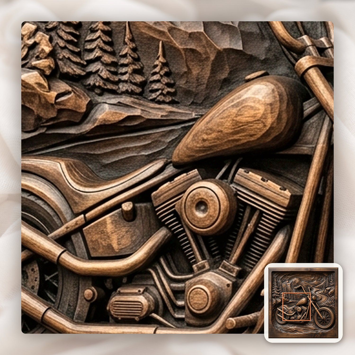 Custom Chopper Motorcycle Mountain Scene CNC Relief STL bas-relief STL — view 10