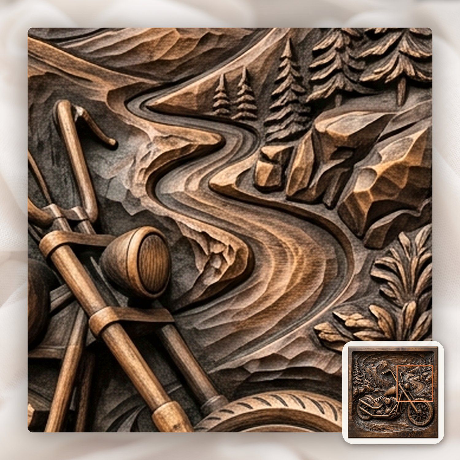 Custom Chopper Motorcycle Mountain Scene CNC Relief STL bas-relief STL — view 11