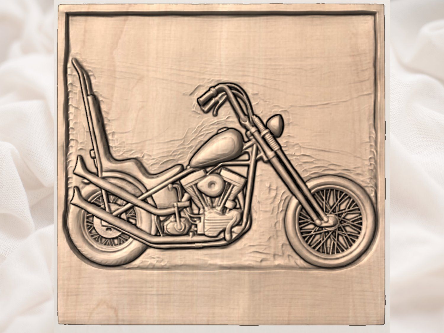 Custom Chopper Motorcycle Wood Carving Panel bas-relief STL — view 3