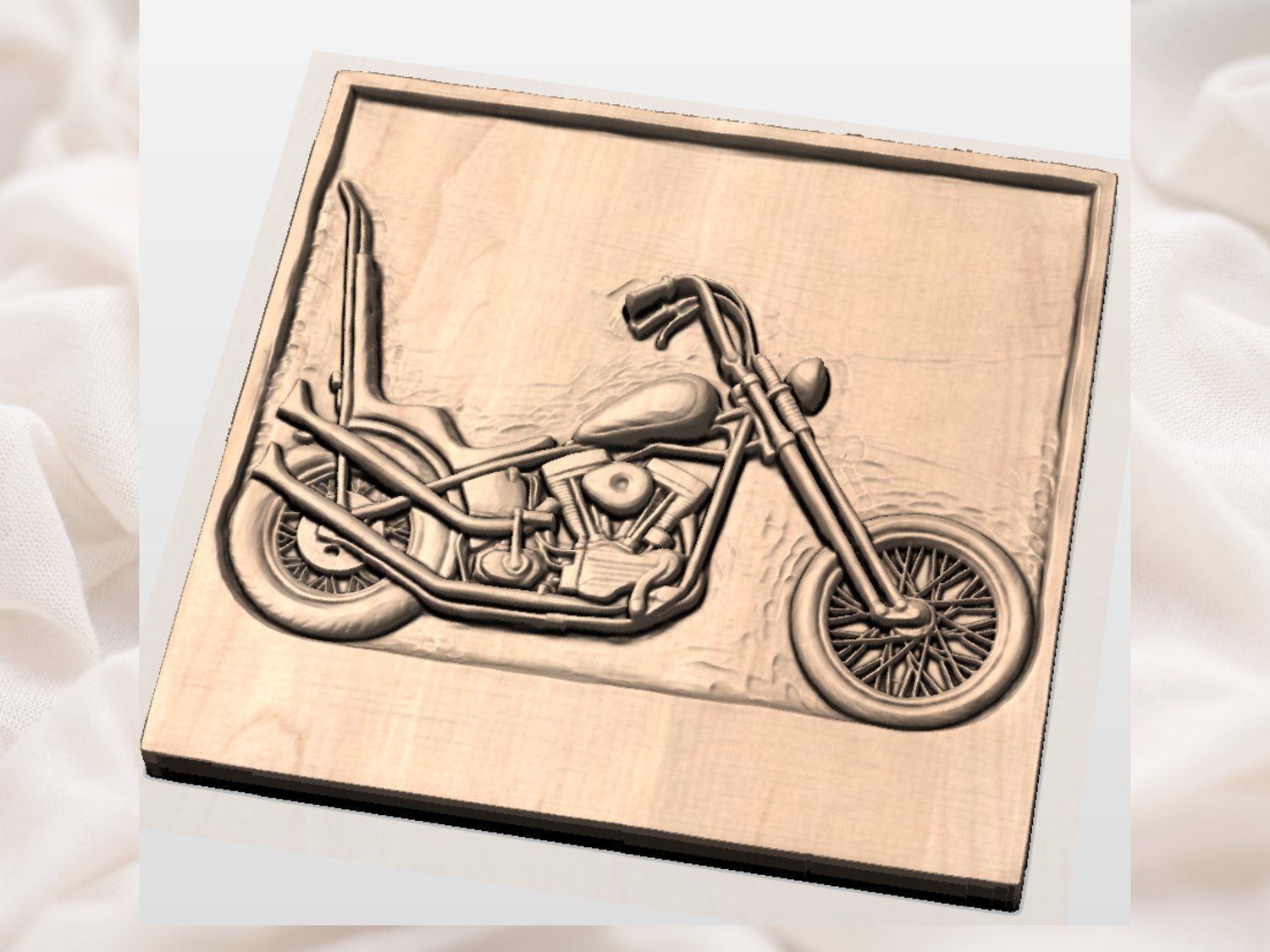 Custom Chopper Motorcycle Wood Carving Panel bas-relief STL — view 4