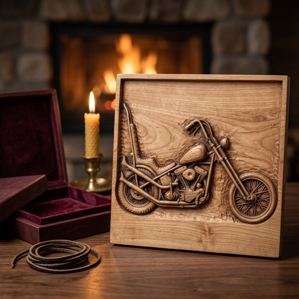 Custom Chopper Motorcycle Wood Carving Panel bas-relief STL — view 8