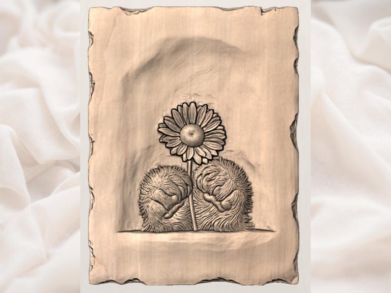 Two Furry Paws Cradling a Single Daisy Bas-Relief STL bas-relief STL — view 3