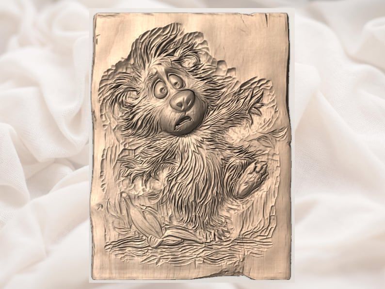 Startled Cartoon Bear and Banana Peel Bas-Relief STL bas-relief STL — view 2