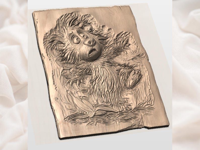 Startled Cartoon Bear and Banana Peel Bas-Relief STL bas-relief STL — view 3