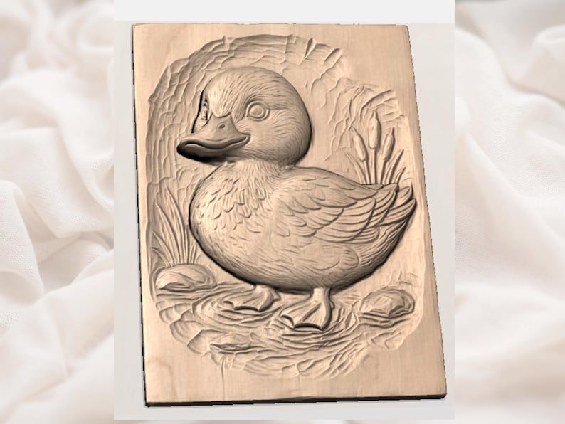 Mallard Duckling Bas-Relief STL with Reeds and Pond Stones bas-relief STL — view 2