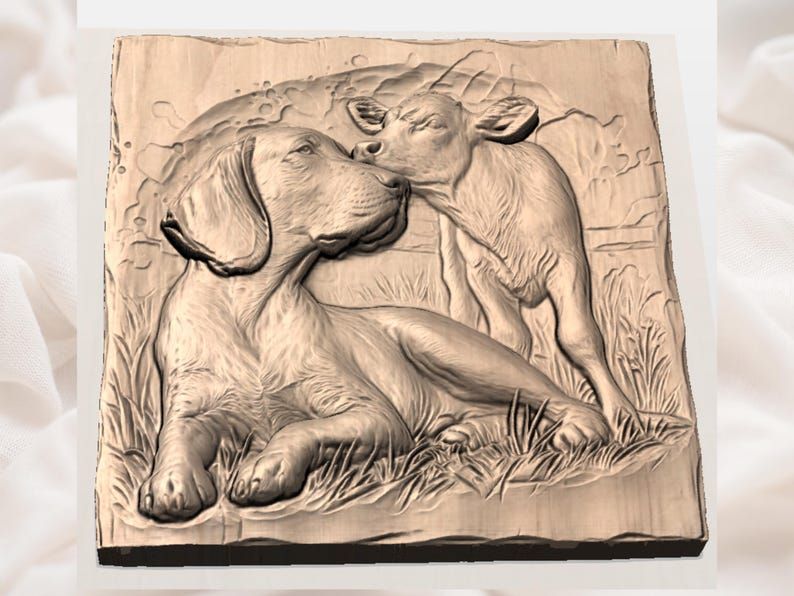 Farm Dog and Curious Calf Bas-Relief STL Carving bas-relief STL — view 3