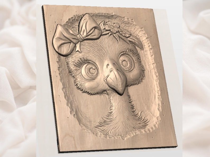 Baby Owl Face with Bow and Flower Crown Bas-Relief STL bas-relief STL — view 2