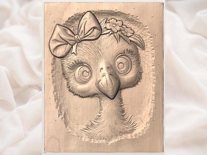 Baby Owl Face with Bow and Flower Crown Bas-Relief STL bas-relief STL — view 3