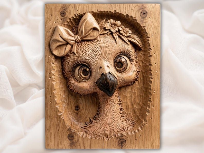 Baby Owl Face with Bow and Flower Crown Bas-Relief STL bas-relief STL design
