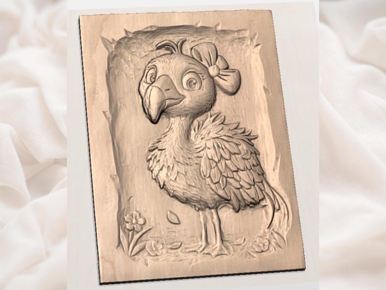 Baby Flamingo Chick with Pink Bow Bas-Relief STL bas-relief STL — view 2