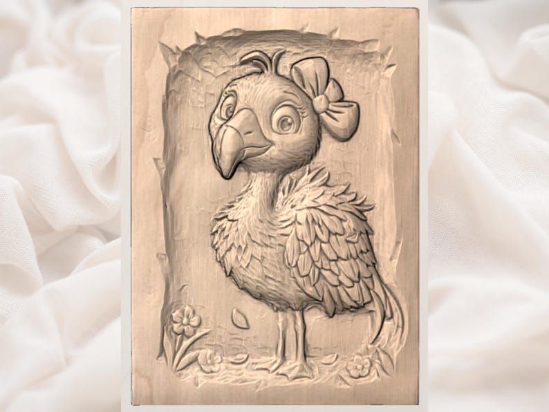 Baby Flamingo Chick with Pink Bow Bas-Relief STL bas-relief STL — view 3
