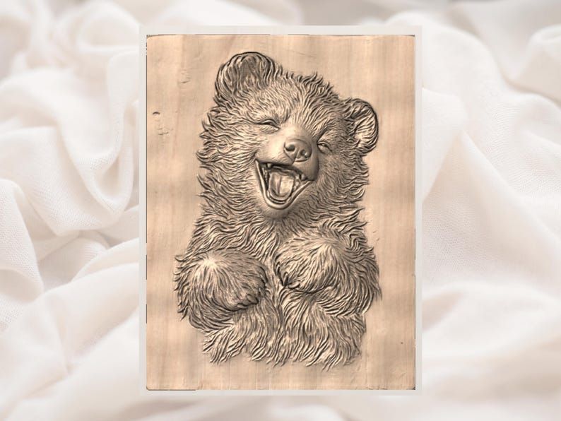 Laughing Bear Cub Bas-Relief STL for Nursery Wall Art bas-relief STL — view 2