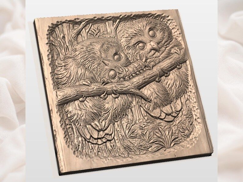 Two Owls on a Branch Bas-Relief STL for CNC Carving bas-relief STL — view 2