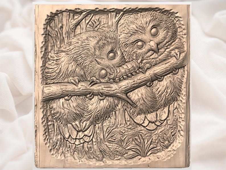 Two Owls on a Branch Bas-Relief STL for CNC Carving bas-relief STL — view 3