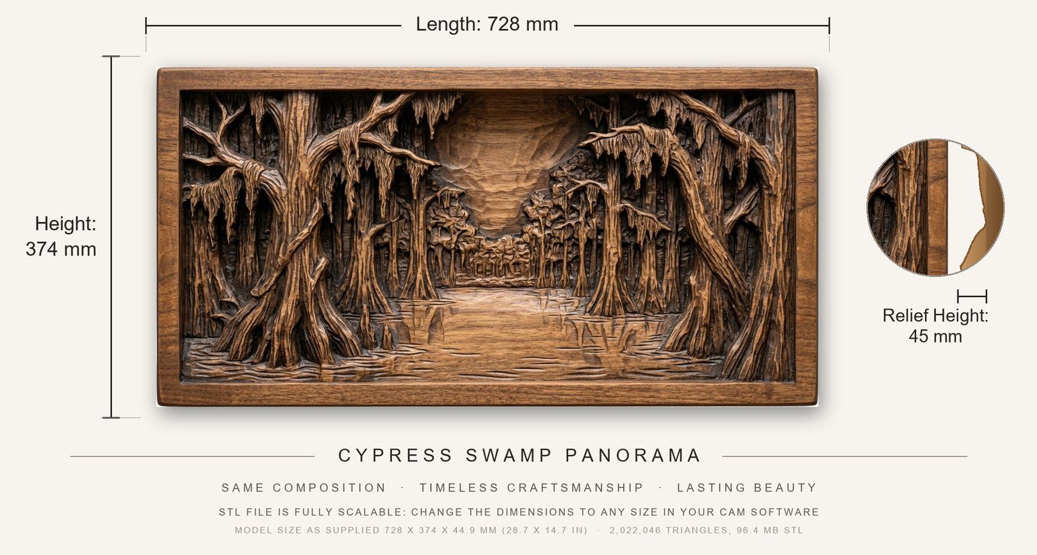 Cypress Swamp Panorama CNC Relief STL bas-relief STL — view 3