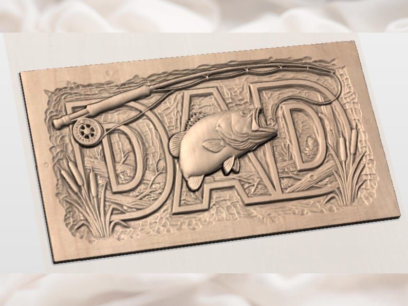 DAD Bass Fishing Sign Bas-Relief STL with Rod and Reel bas-relief STL — view 2