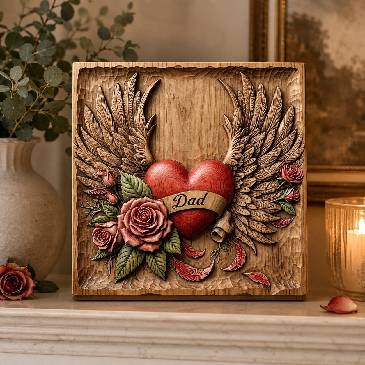 Dad Heart Wings Memorial Tribute CNC Relief STL bas-relief STL — view 10