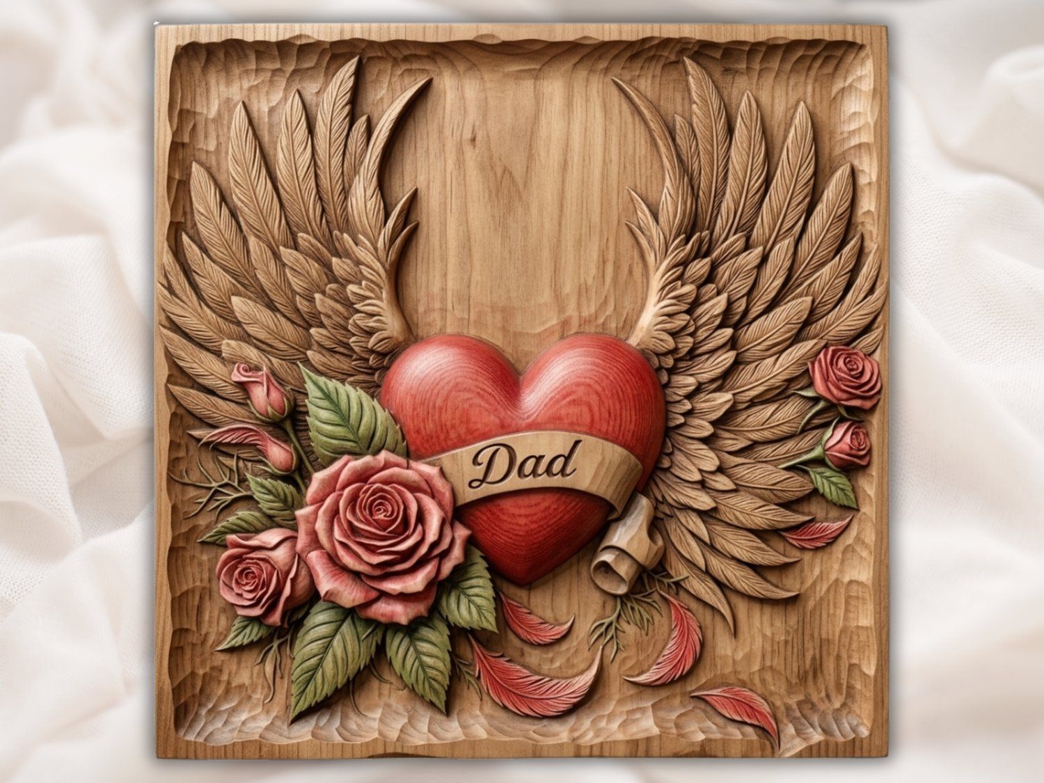 Dad Heart Wings Memorial Tribute CNC Relief STL bas-relief STL — view 2