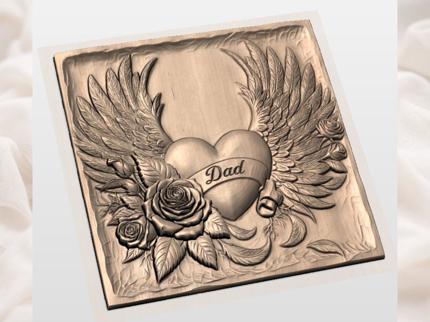 Dad Heart Wings Memorial Tribute CNC Relief STL bas-relief STL — view 3