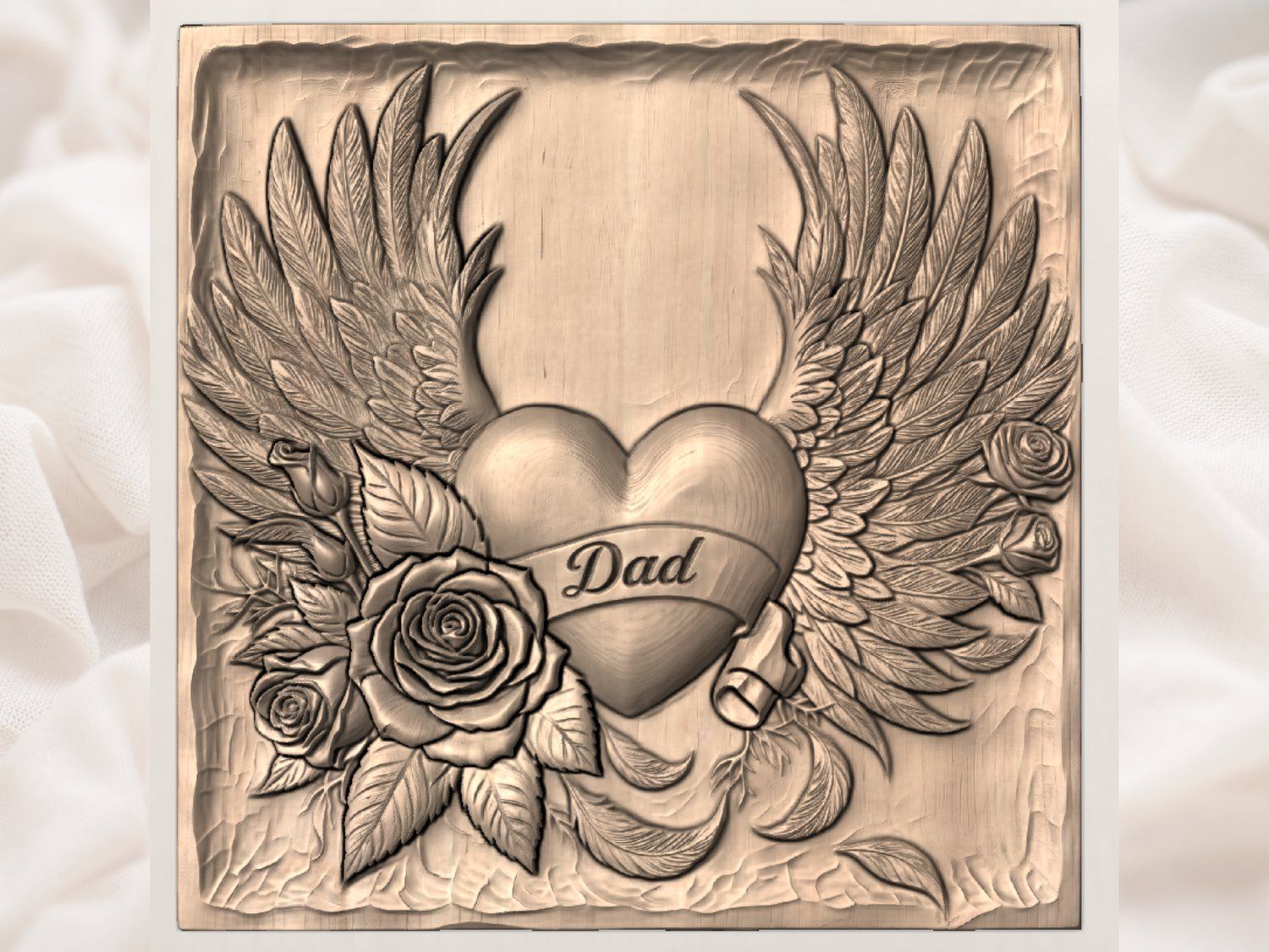 Dad Heart Wings Memorial Tribute CNC Relief STL bas-relief STL — view 4