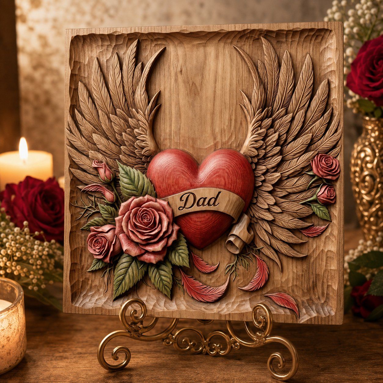 Dad Heart Wings Memorial Tribute CNC Relief STL bas-relief STL — view 7