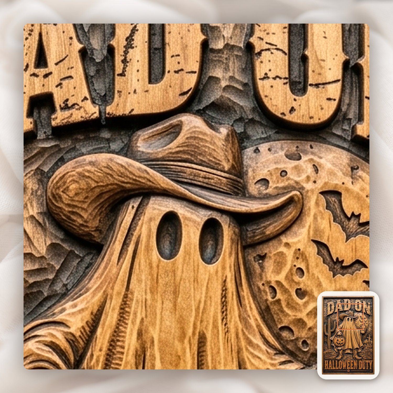 Dad On Halloween Duty Cowboy Ghost CNC Relief STL bas-relief STL — view 12